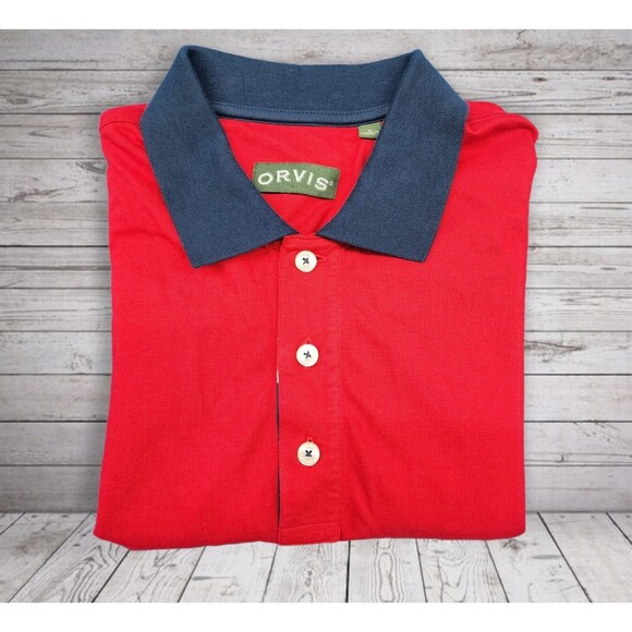Orvis Men's Pima Cotton Polo Red White & Blue Polo Size M - Picture 3 of 7
